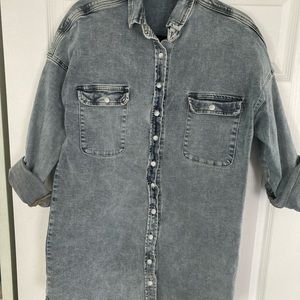 Denim maternity button down dress.